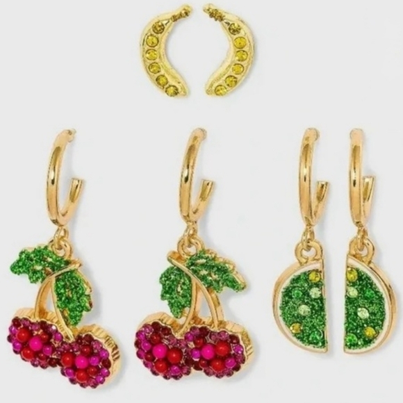 Sugarfix By Baublebar Jewelry Sweet & Sour Fruit Earrings Cherries Limes Bananas - Picture 2 of 6